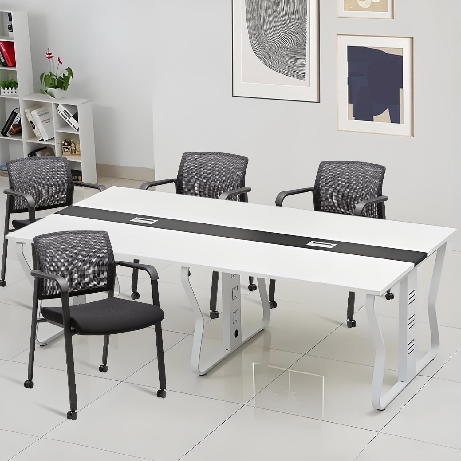 CLATINA Mesh Back Guest Reception Arm Chairs with Wheels, Waiting Room Chairs with Upholstered Fabric Seat and Ergonomic Lumbar Support for Office, 8PK - Image 2