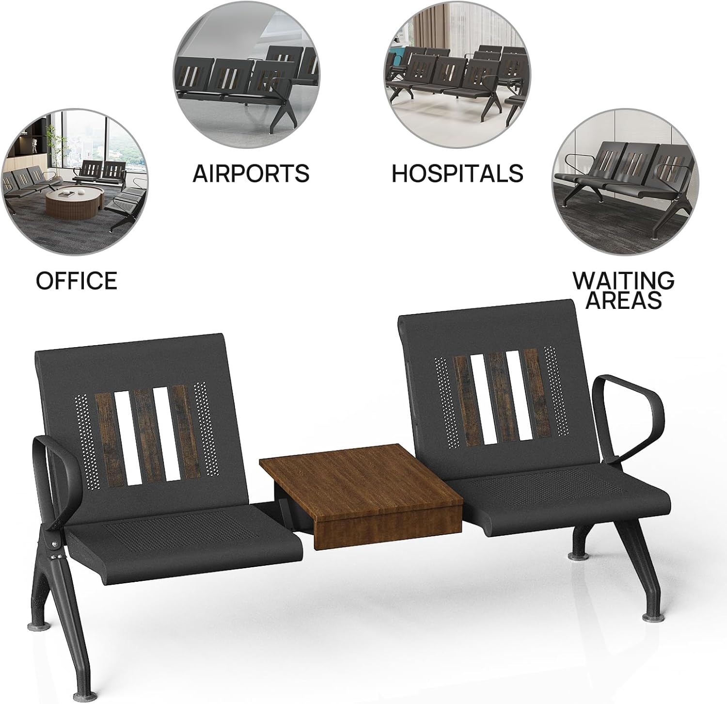 wonline Waiting Room Chairs 2 Seat w/Table, Waiting Room Chairs with Arm, Office Furniture Lobby Conference Reception Bench Office Guest Seating for Clinic Airport Hospital Barber Salon Bank - Image 9