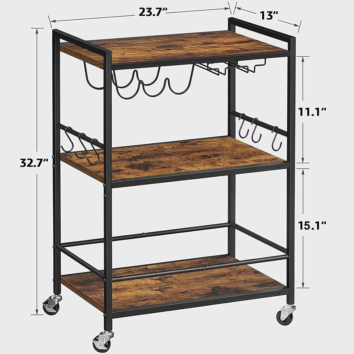 TUTOTAK Bar Cart, Serving Cart for Home, Microwave Cart, Drink Cart, Mobile Kitchen Shelf with Wine Rack and Glass Holder, Rolling Beverage Cart BC01BB030 - Image 6