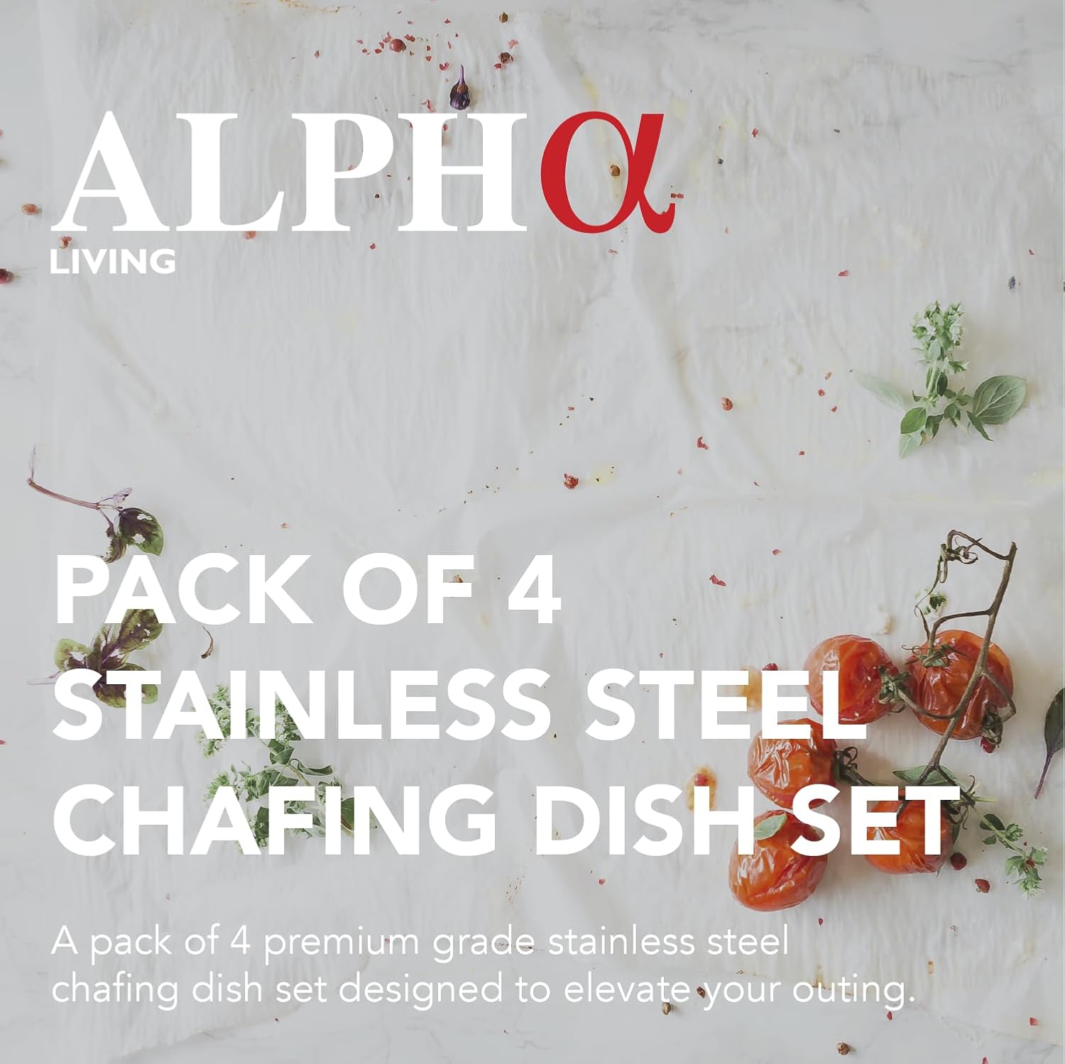 Alpha Living 4 Pack Chafing Dish Full Set – Stainless Steel Catering Chafer with Lids, Pans & Fuel Holders – Buffet Food Warmers for Parties, Events & Weddings – Alpine Gray Handles - Image 2