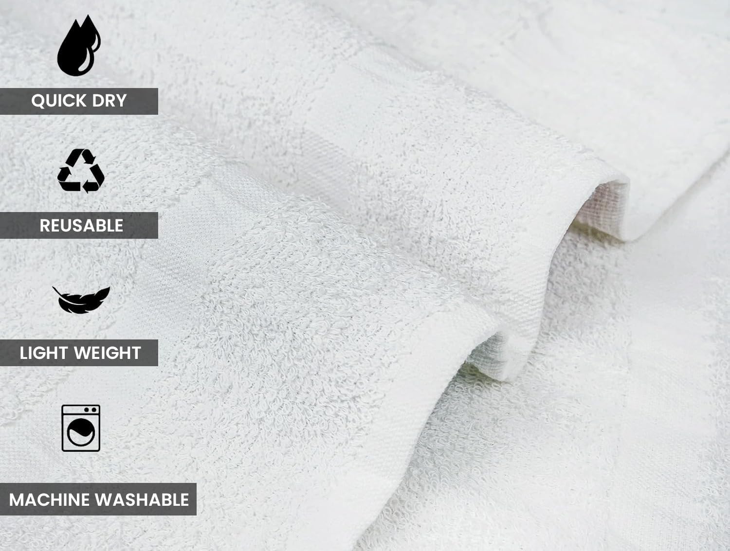 CH White Bath Towels Bulk Pack of 12 (22x44 Inches) – 100% Cotton Lightweight & Absorbent Towels for Airbnb, Hotels, Motels & Commercial Use - Image 3