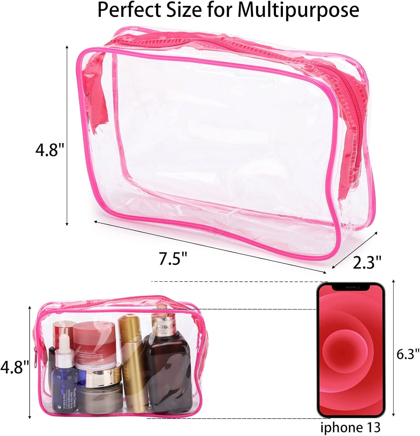 Tbestmax 10 Pcs Clear Cosmetic Bags Small Makeup Bags Portable Waterproof Travel Toiletry Bags Colorful Organizer, 7.5"x 4.8"x 2.3" - Image 2