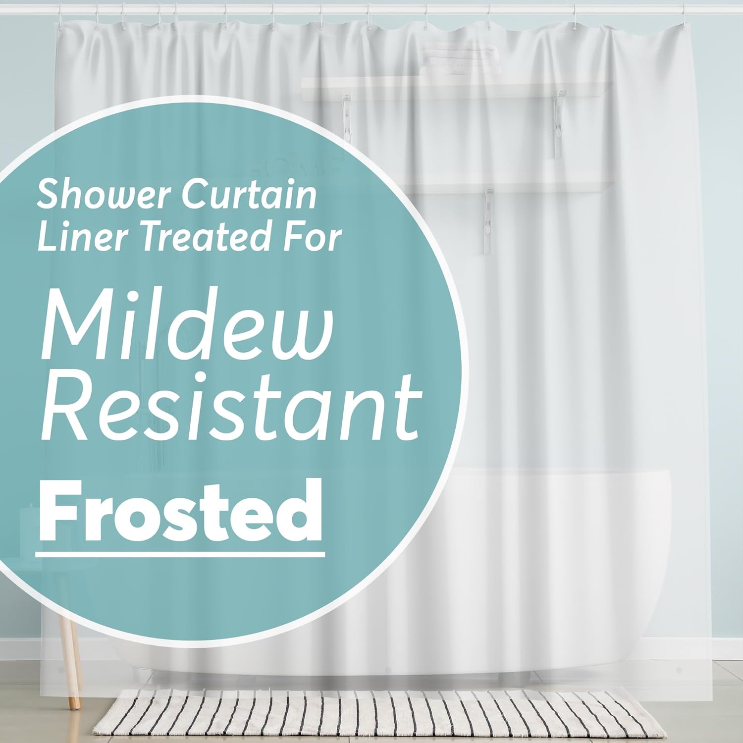 BigFoot Shower Curtain Liner – 72 x 72 PEVA Premium Shower Curtain with Rustproof Metal Grommet and 3 Magnetic Weights – Odor Free and Compatible with Standard Showers, Frosted