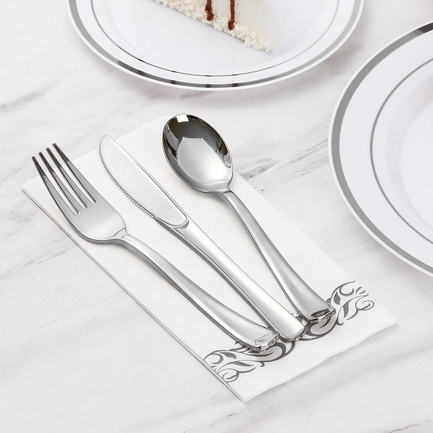 Goodluck 200-Pack Linen-Feel Disposable Guest Towels – Soft and Absorbent Paper Hand Towels for Bathroom or Kitchen – Elegant White Napkins with Silver Design for Parties, Weddings, Dinners Events - Image 6