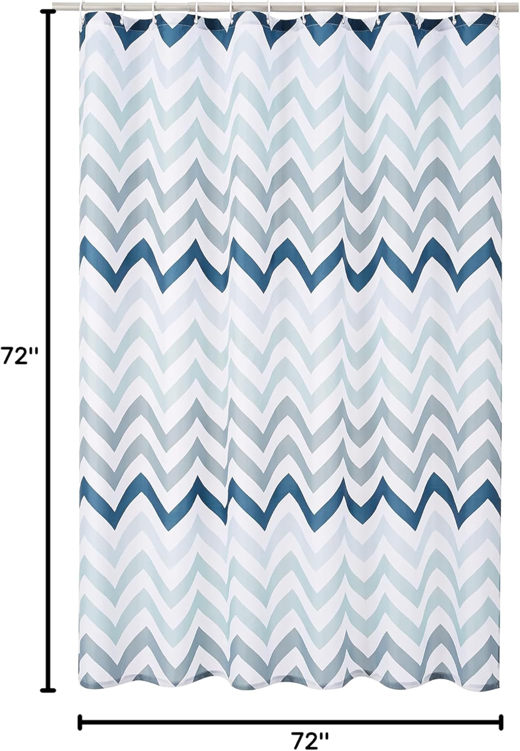 Amazon Basics Bathroom Shower Curtain, Water Resistant Fabric with Weighted Hem, Grommets & Hooks, Machine Washable, 72"x72", Blue Ombre Chevron - Image 6