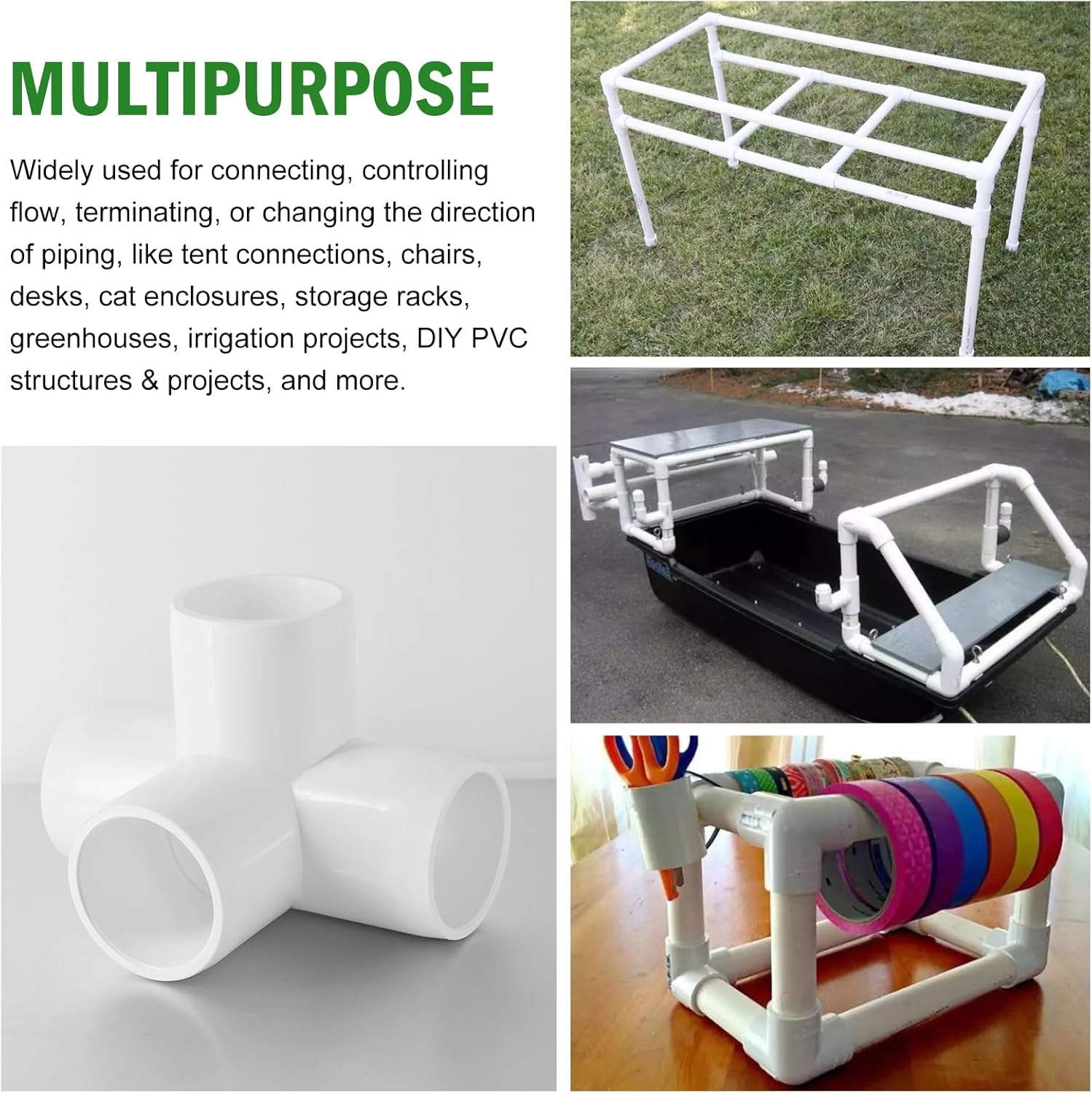 4 Way PVC Pipe Fittings 3/4 Inch, Zernmiarder White PVC Elbow Corner Side Outlet Tee Fitting, SCH40 Furniture Grade Pipe Connectors - Fits 3/4" Polyvinyl Chloride Pipes, 4 Pieces - Image 7