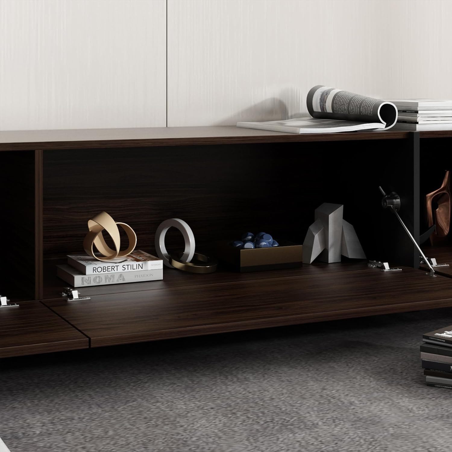 AIEGLE 95.1" W TV Stand with 4 Flip-Down Drawers, Modern Entertainment Center with Storage, Media Console Table TV Cabinet, Dark Brown - Image 6