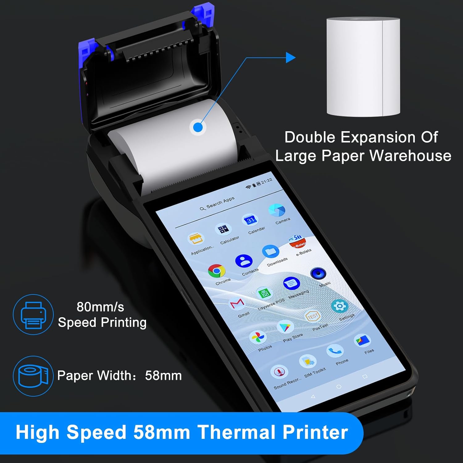 symcode POS PDA Mobile POS Machine Terminal Thermal Receipt Printer 5.99" High Resolution and Clear Touch Screen Handheld PDA Printer Android 8.1 OS Built-in Google Play and NFC - Image 3