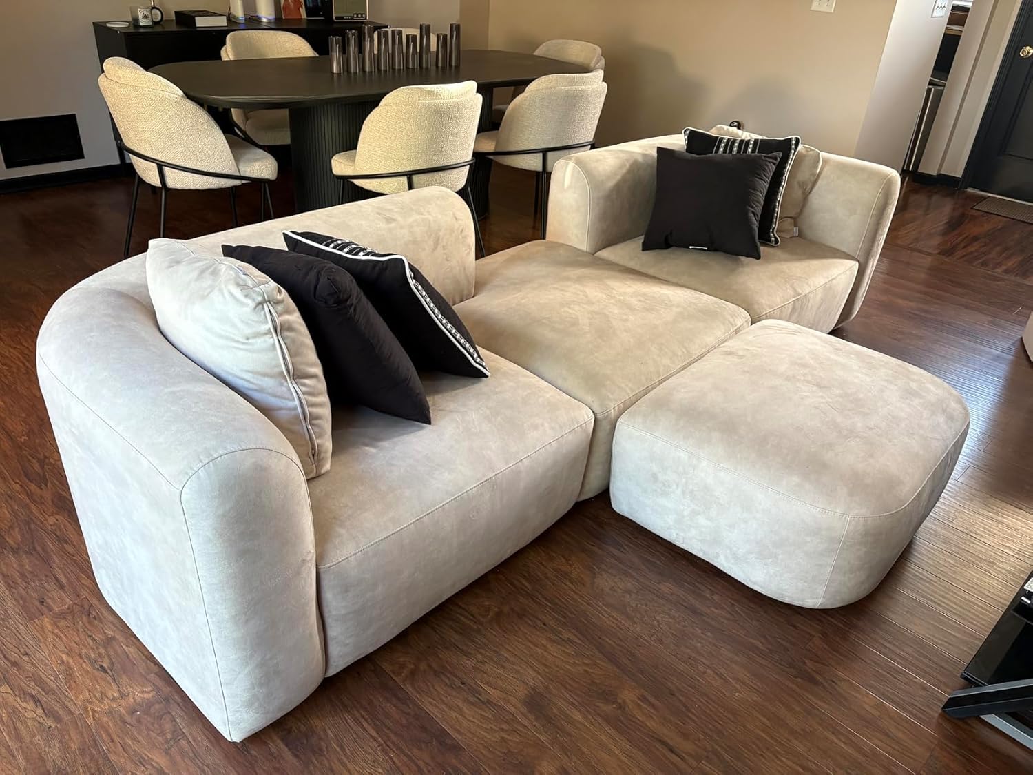 Acanva Luxury Modern Tight Curved Back Velvet Sofa, Minimalist Style Comfy Couch for Living Room Apartment, 4 Seater Modular Sectional, Cream - Image 5