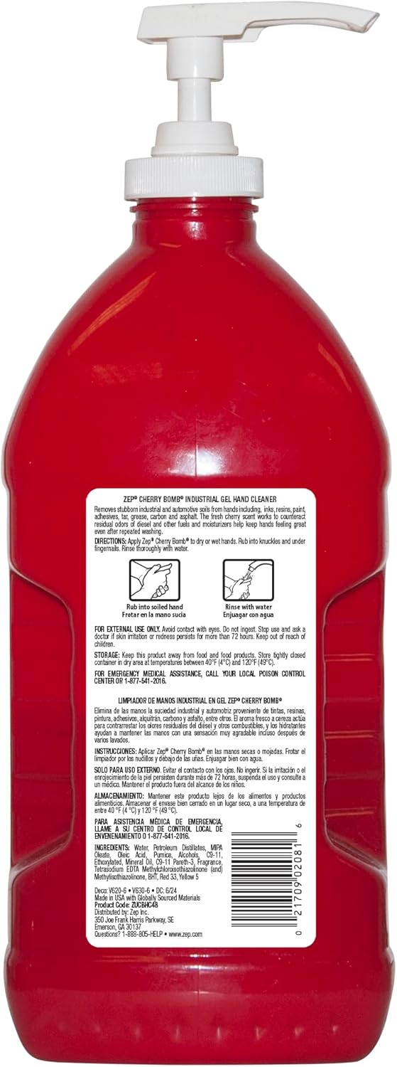 Zep Cherry Bomb Hand Cleaner 48 oz (Case of 4) - Volcanic Rock and Emollients - Perfect for mechanics and DIY'ers - Image 3