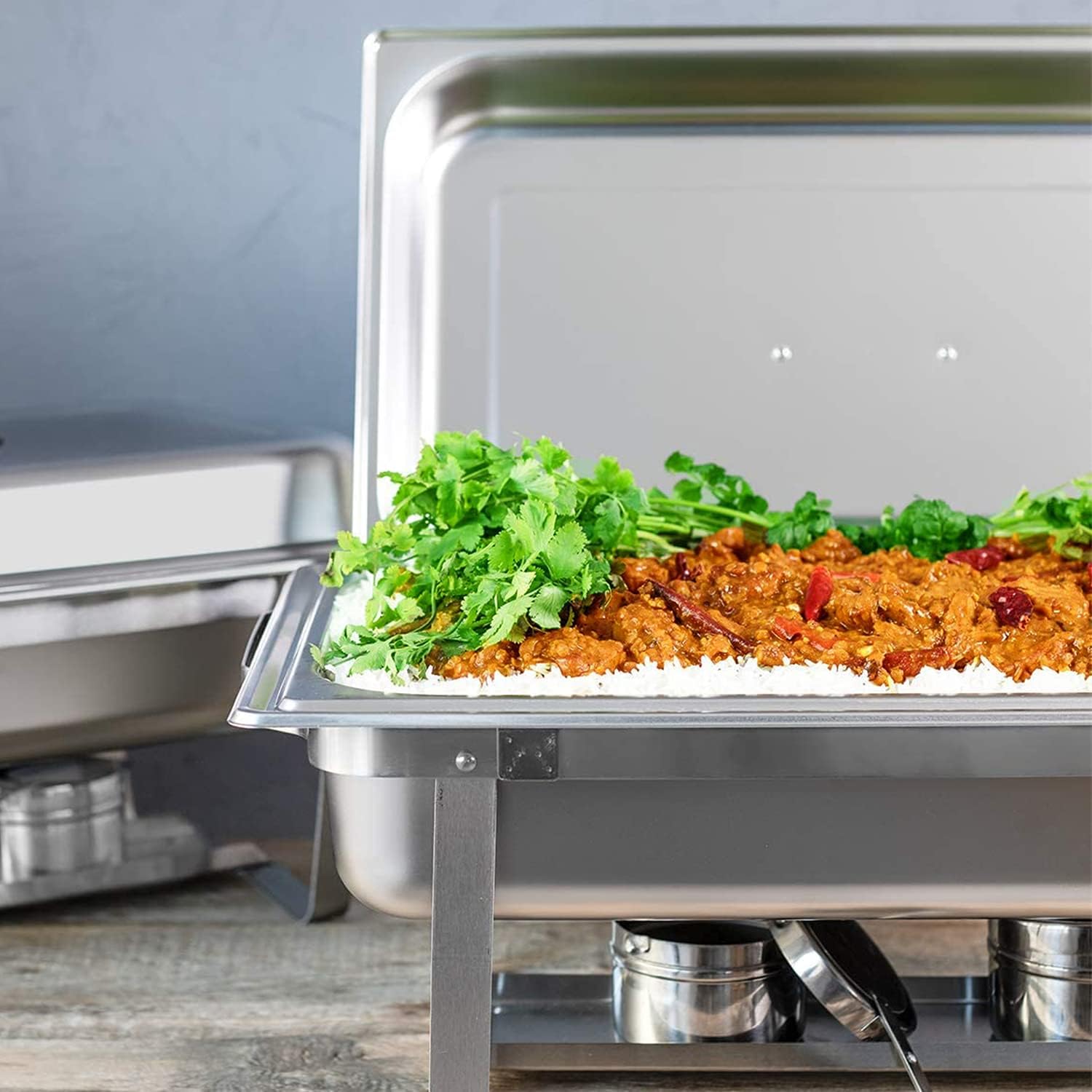 Alpha Living 4 Pack Chafing Dish Full Set – Stainless Steel Catering Chafer with Lids, Pans & Fuel Holders – Buffet Food Warmers for Parties, Events & Weddings – Alpine Gray Handles - Image 9