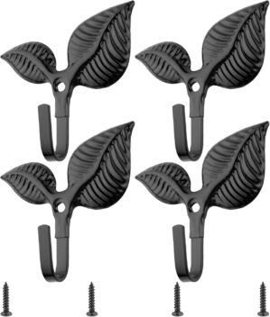 Set of 4 Vintage Leaf Wall Hooks Bl...