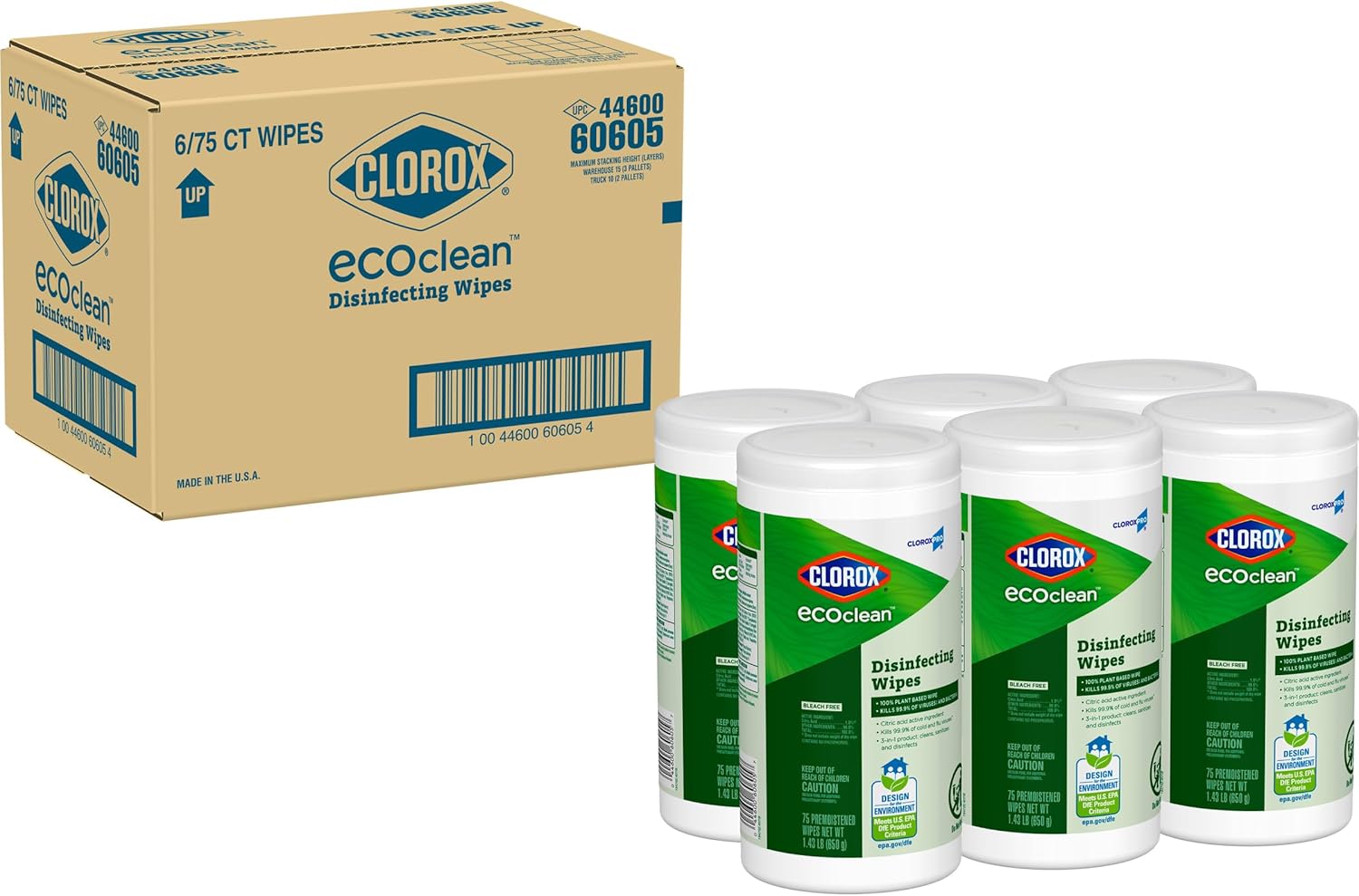 CloroxPro Clorox EcoClean Disinfecting Wipes, Multipurpose 100% Plant Based Cleaning Cloths, Antibacterial Disinfectant, Safe for Multi Surface Use, 75 Count (Pack of 6) - Image 14