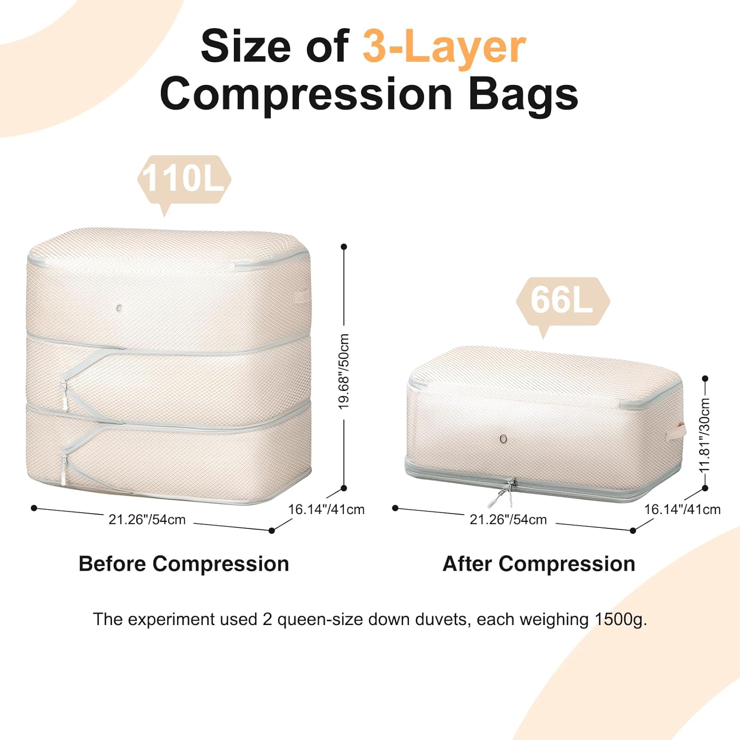 Comforter Storage Bag - Large Capacity Blanket Storage Bags 3-Layer Ultra Space Saving Self Compression Organizer, Washable Compression Bags for Storage Comforter Blanket, 2-Pack, Beige - Image 2