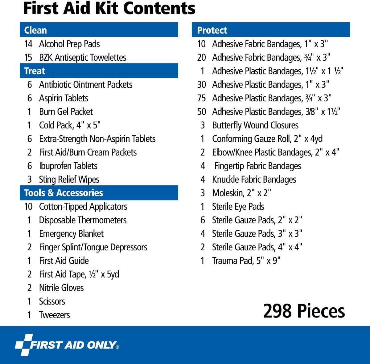First Aid Only 298 Piece All-Purpose Emergency First Aid Kit for Home, Office, Car, Apartment, Dorm, and Camping, Travel-Friendly Compact Pouch Fits in Backpacks, Suitcases, Cabinets, and Drawers - Image 3