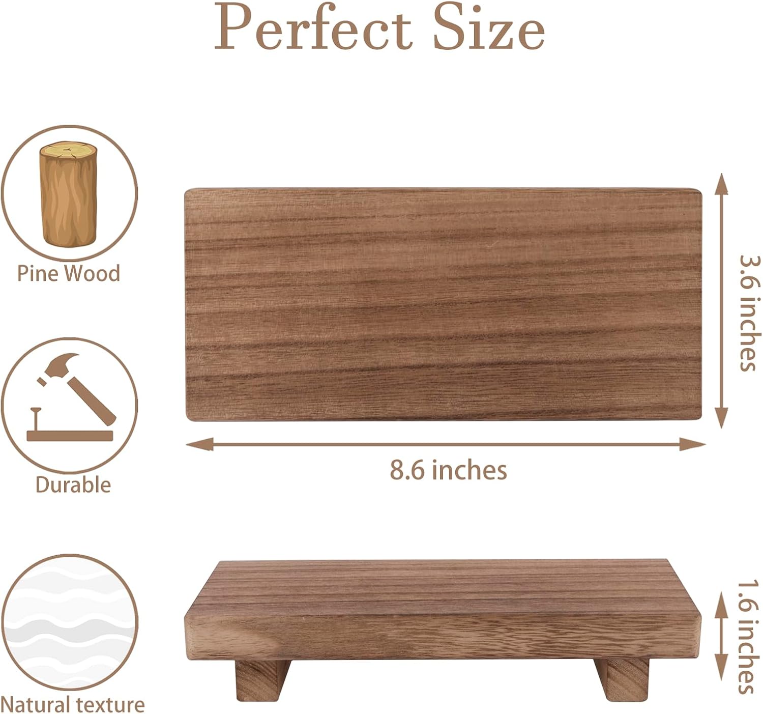 zoocatia Small Wood Tray Pedestal Stand Farmhouse Bathroom Decor Decorative Wooden Riser Kitchen Soap Dish Holder for Vanity, Counter, Sink, Brown - Image 4