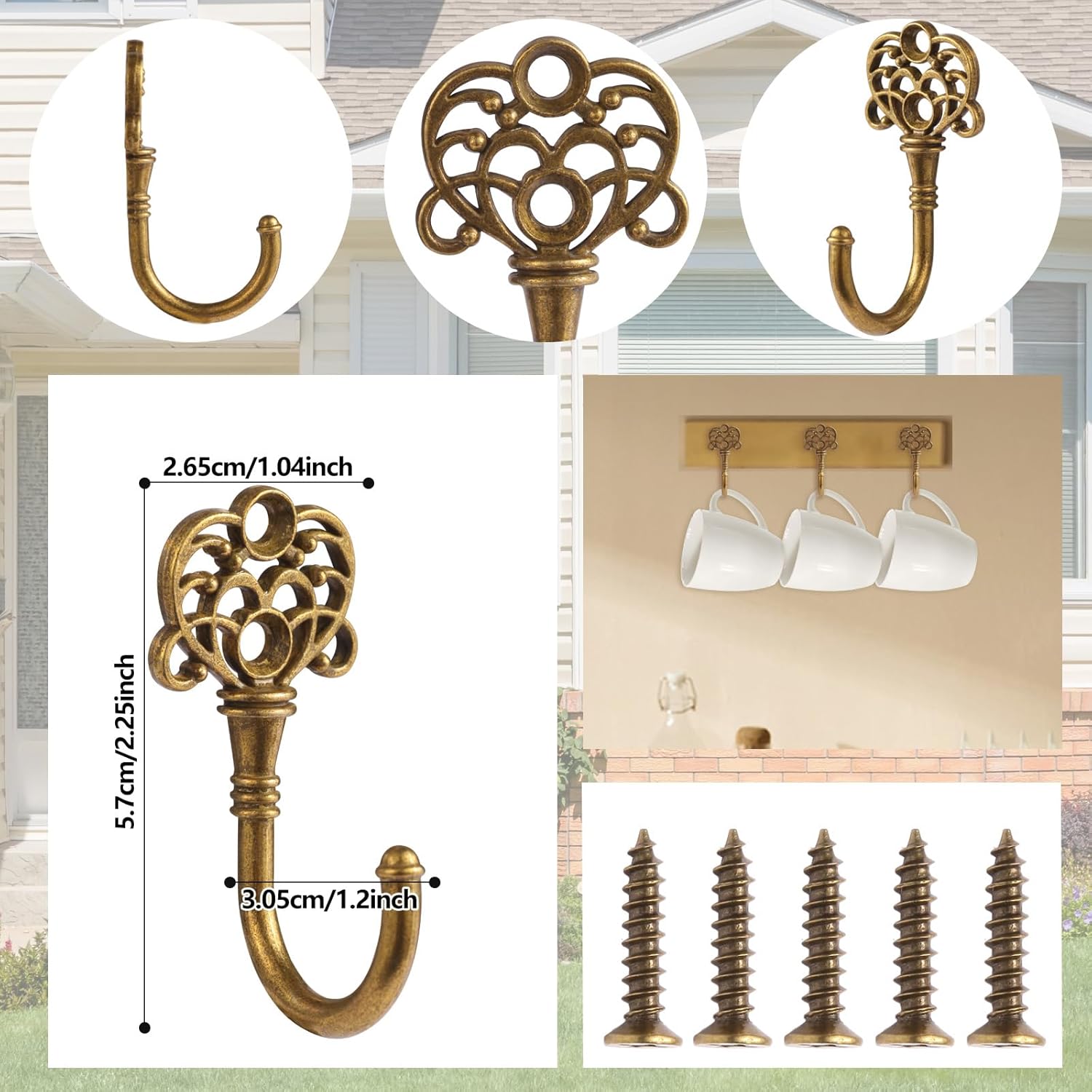 10 PCS Vintage Metal Wall Hooks, Bohemian Decorative Hook with Screws, Wall Hooks for Hanging Towel/Coat (Bronze) - Image 2