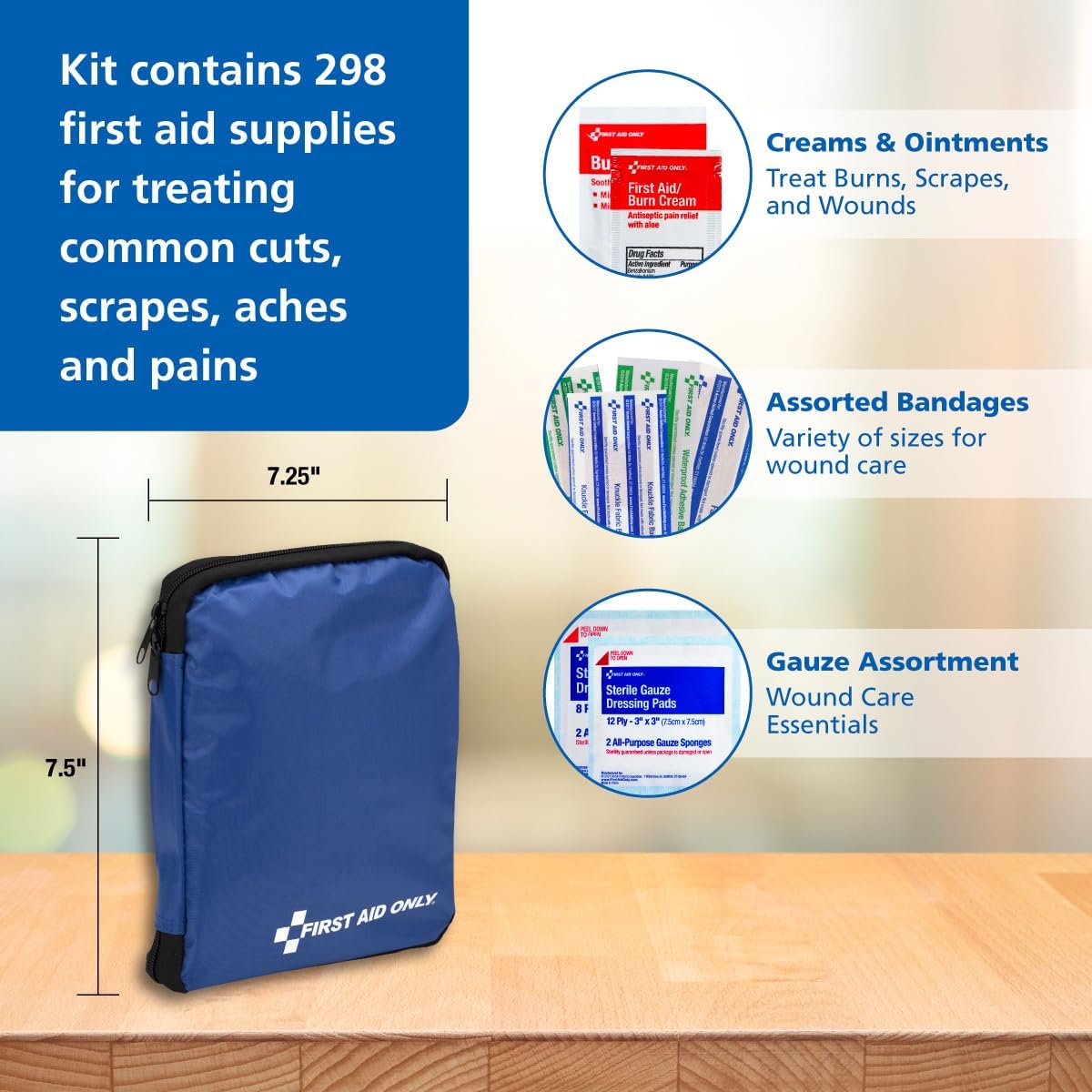 First Aid Only 298 Piece All-Purpose Emergency First Aid Kit for Home, Office, Car, Apartment, Dorm, and Camping, Travel-Friendly Compact Pouch Fits in Backpacks, Suitcases, Cabinets, and Drawers - Image 5