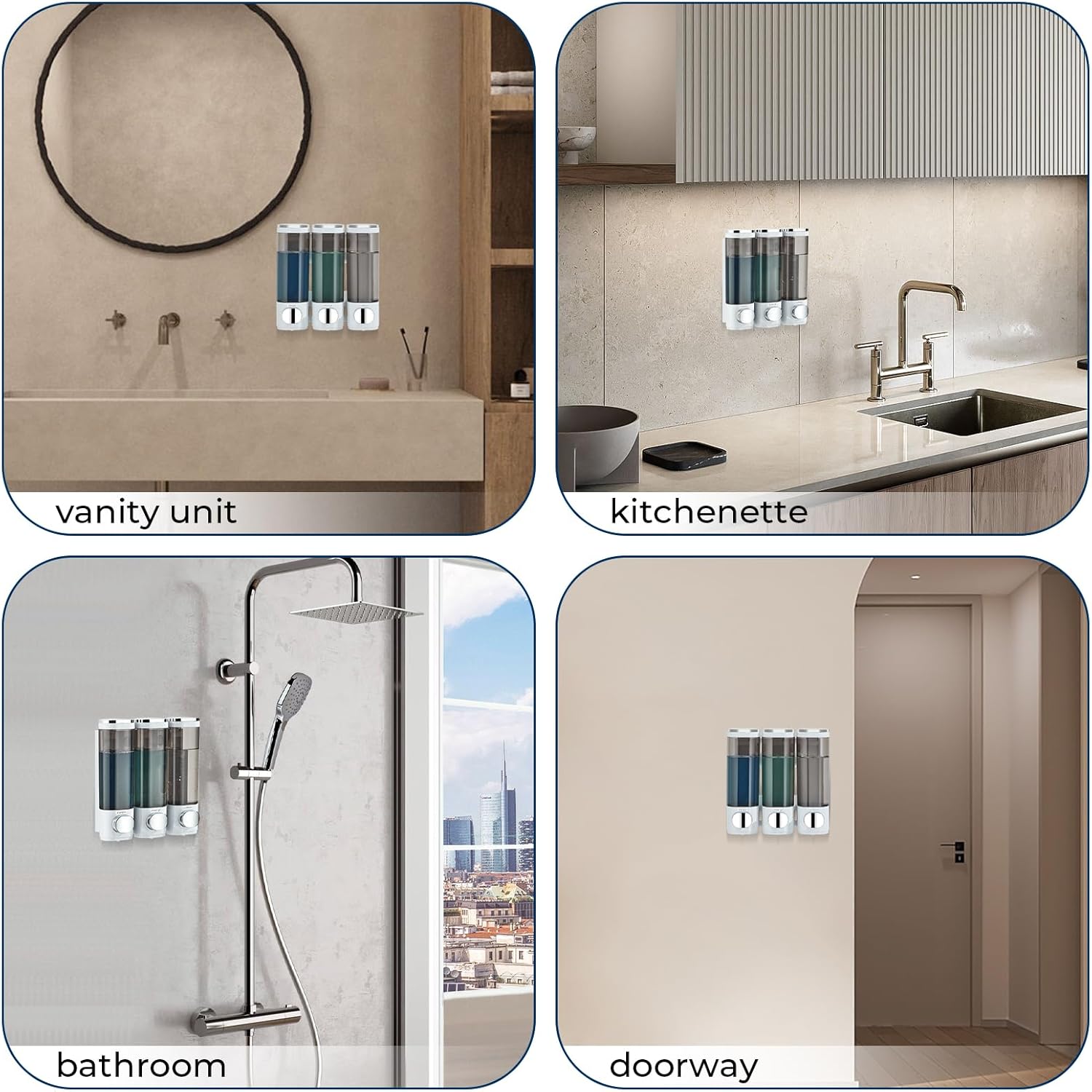 Shampoo and Conditioner Dispenser, Pollock Shower Soap Dispenser 3 Chamber No Drill, Wall Mounted Shampoo Body Wash Conditioner for Bathroom Large Capacity,White - Image 6