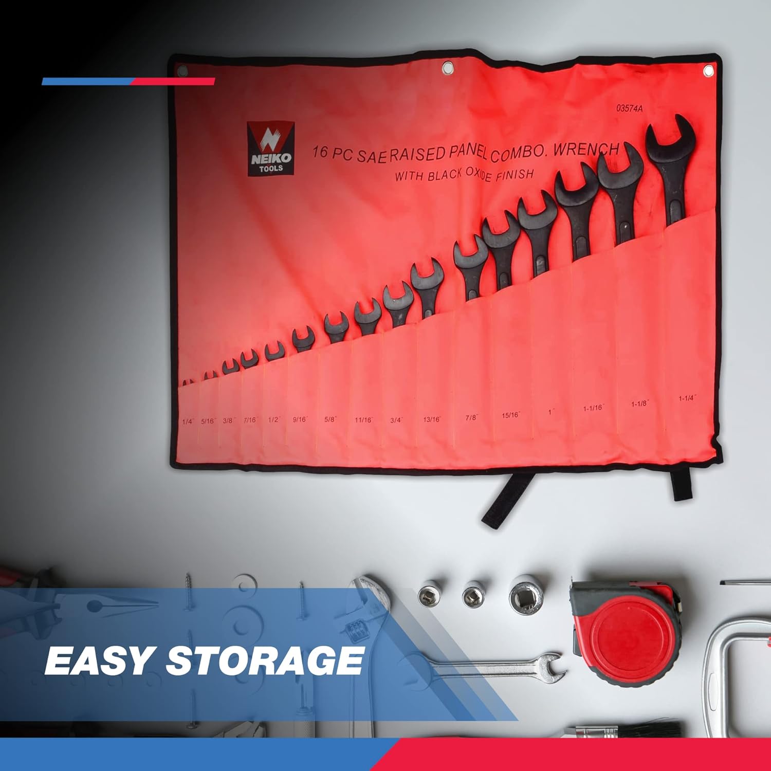 Neiko 03574A Jumbo Combination Wrench Set | 16 Piece | SAE | 1/4” to 1-1/4” | Raised Panel Construction - Image 5