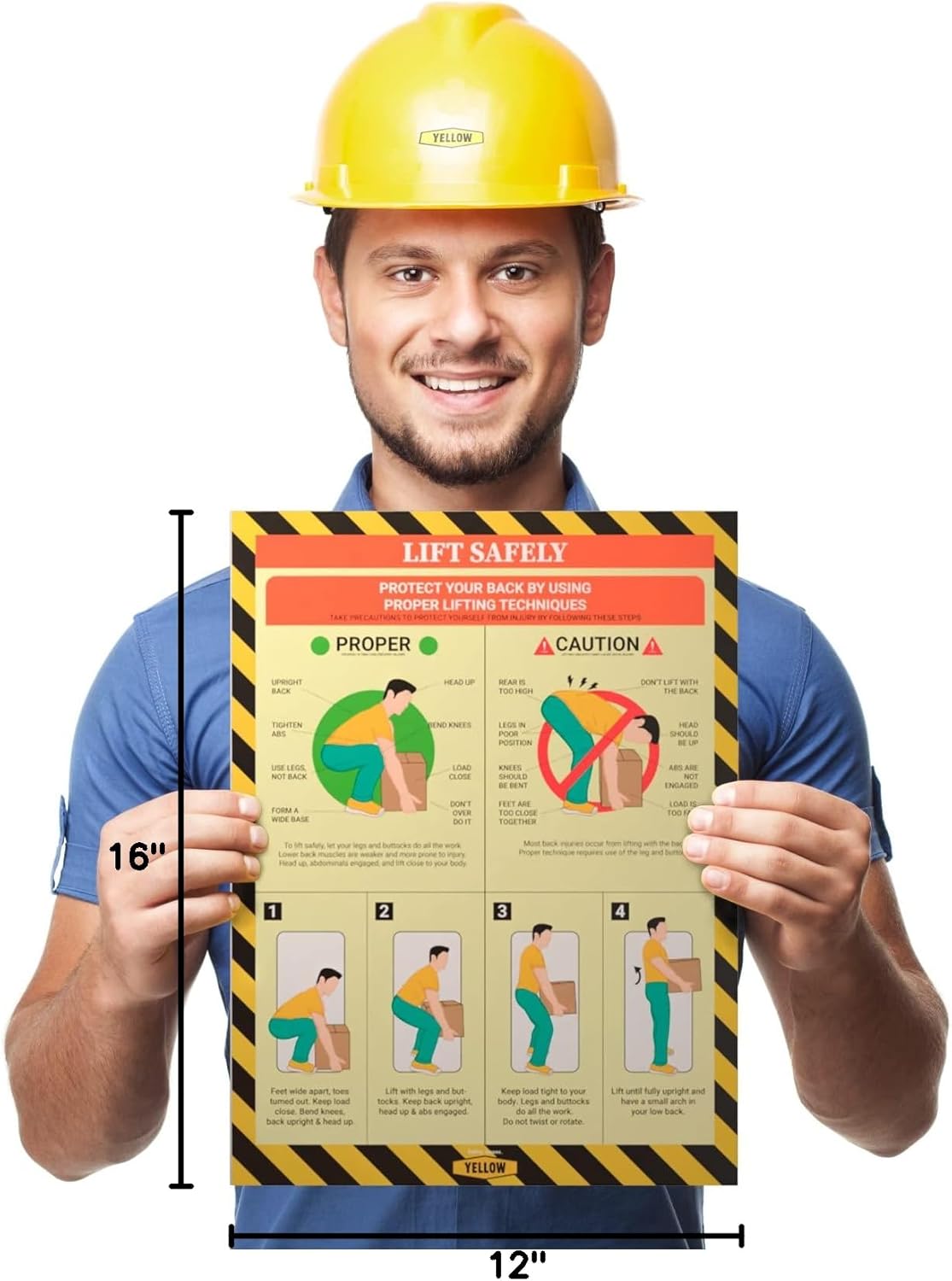 Yellow Safety - Workplace Safety Poster - Non-Lamintated, 12 x 16 (Lifting) - Image 5