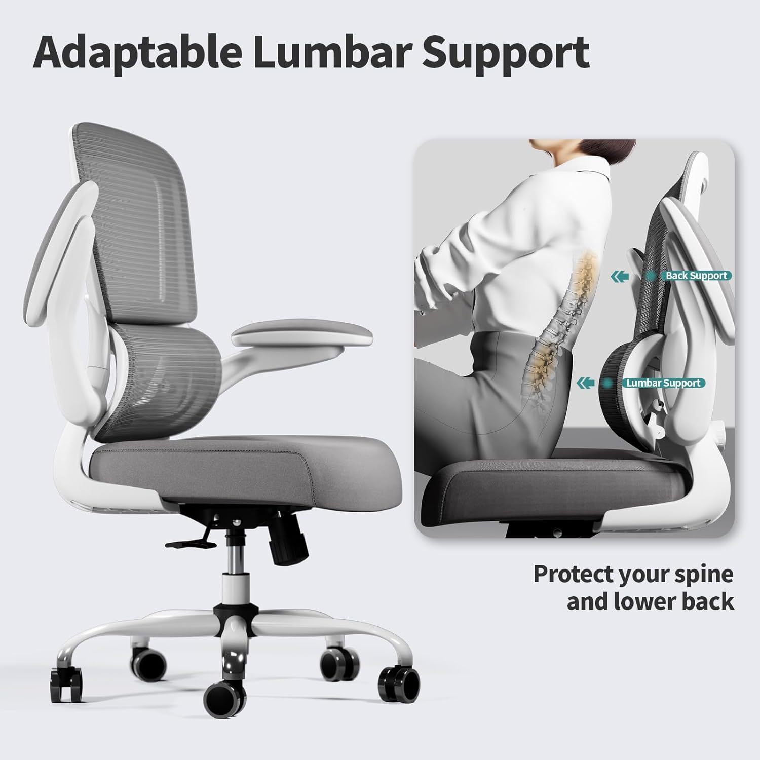 TRALT Office Chair - Ergonomic Desk Chair with Adjustable Lumbar Support, Mesh Computer Chair, Executive Chairs for Home Office Comfortable Lumbar Support (White) - Image 8