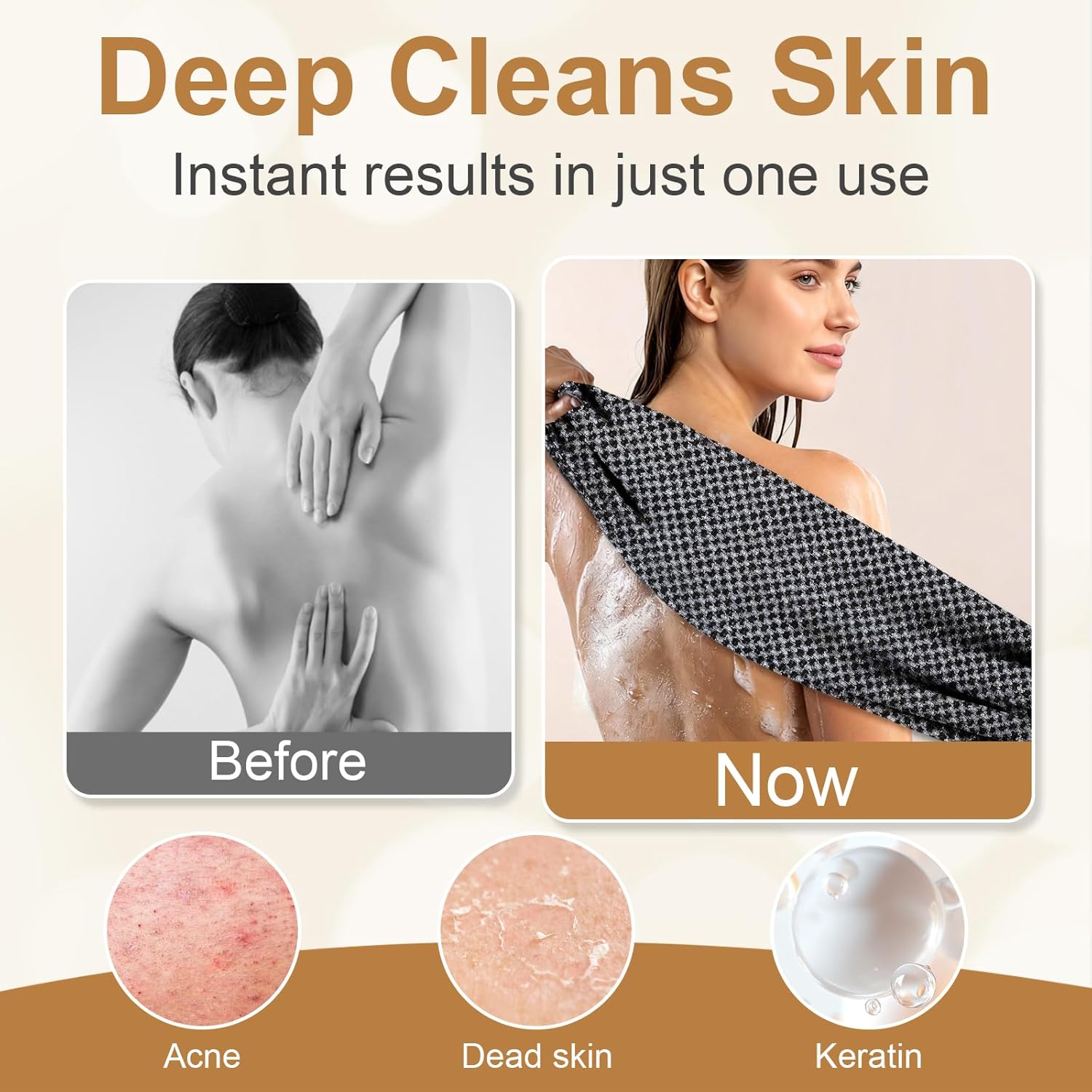 Blissal Exfoliating Shower Towel, Premium Microfiber Scrub Towel, Quick-Drying Durable & Gentle, 2-in-1 Exfoliatings Towels-Body Scrubber with 2 Sides for All Skin Types (Black+Pink) - Image 2
