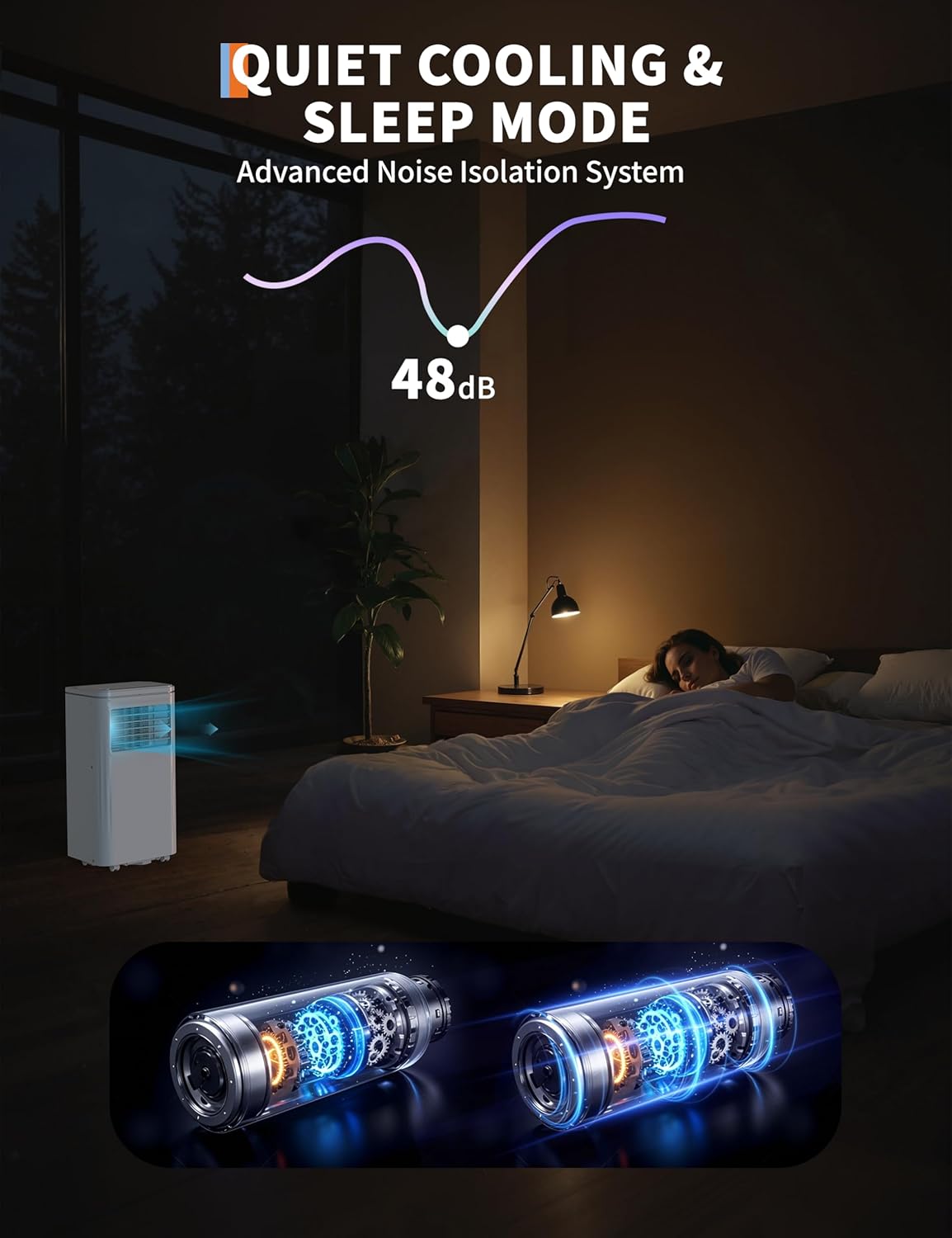 8,000 BTU Portable Air Conditioners, Quiet Portable Cooling AC Unit Up to 350 Sq.Ft. with Dehumidifier, 24H Timer, Sleep Modes, 3 in-1 AC Unit with Remote Control, for Bedroom, Room, Office,Apartment - Image 6
