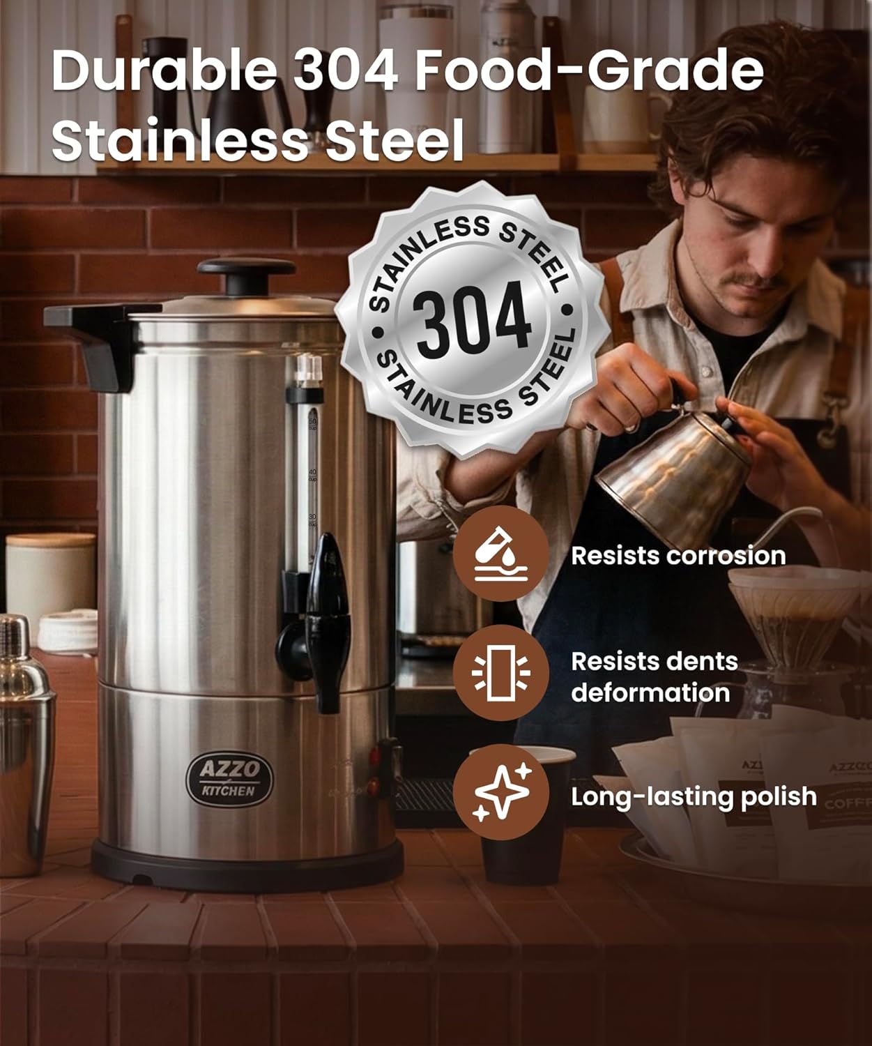 Commercial Coffee Maker 50-Cup Large Coffee Urn with Percolator Coffee Pot Electric 8L Stainless Steel Fast Brew Hot Water Dispenser for Tea Catering Events Home Office Easy Cleaning - Image 2