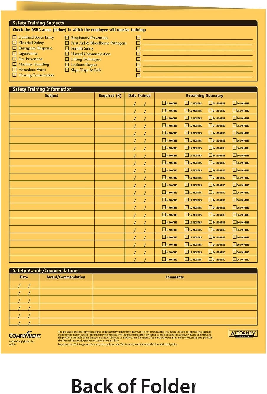 ComplyRight Confidential Employee Safety and Training Record Folder | 9-1/2” x 11-3/4” | File Folder | 25 Pack - Image 2