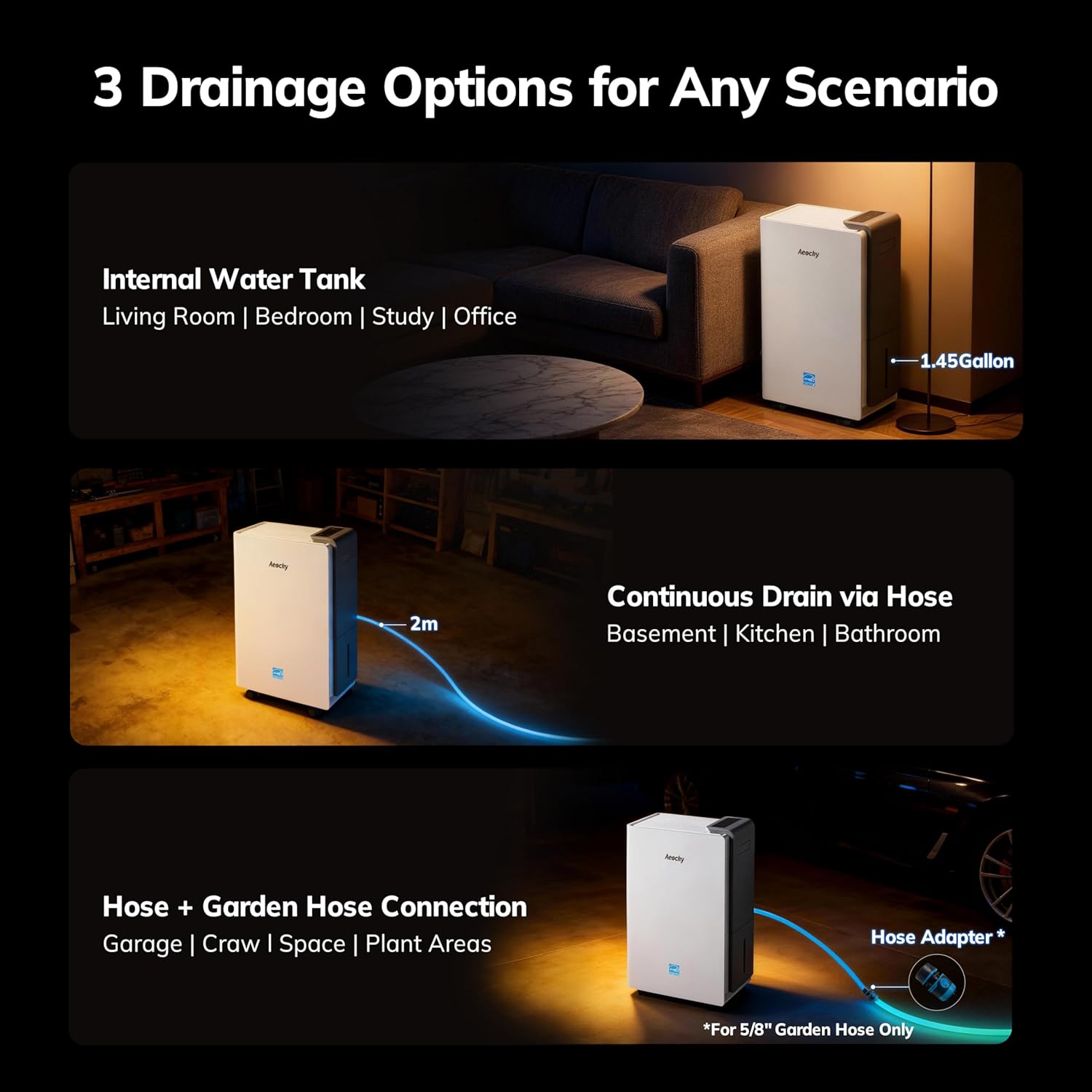 4500 Sq.Ft Energy Star Most Efficient 2025 Dehumidifier,AEOCKY Max 80 Pint/Day Smart Compressor Dehumidifier with Drain Hose, Intelligent Humidistat,for Basement,Bedroom,Home,Bathroom - Image 8
