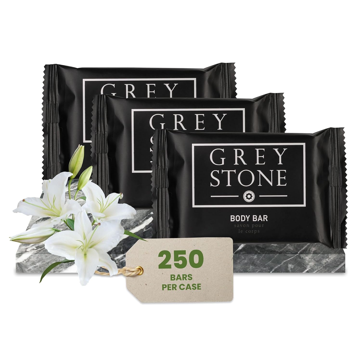 Grey Stone 1.25 oz. Bath Soap (Case of 250) Hotel Travel Size, Individually Wrapped, Designed for Hospitality, Vacation Rentals, AirBNB, Motels, Guest Bathroom