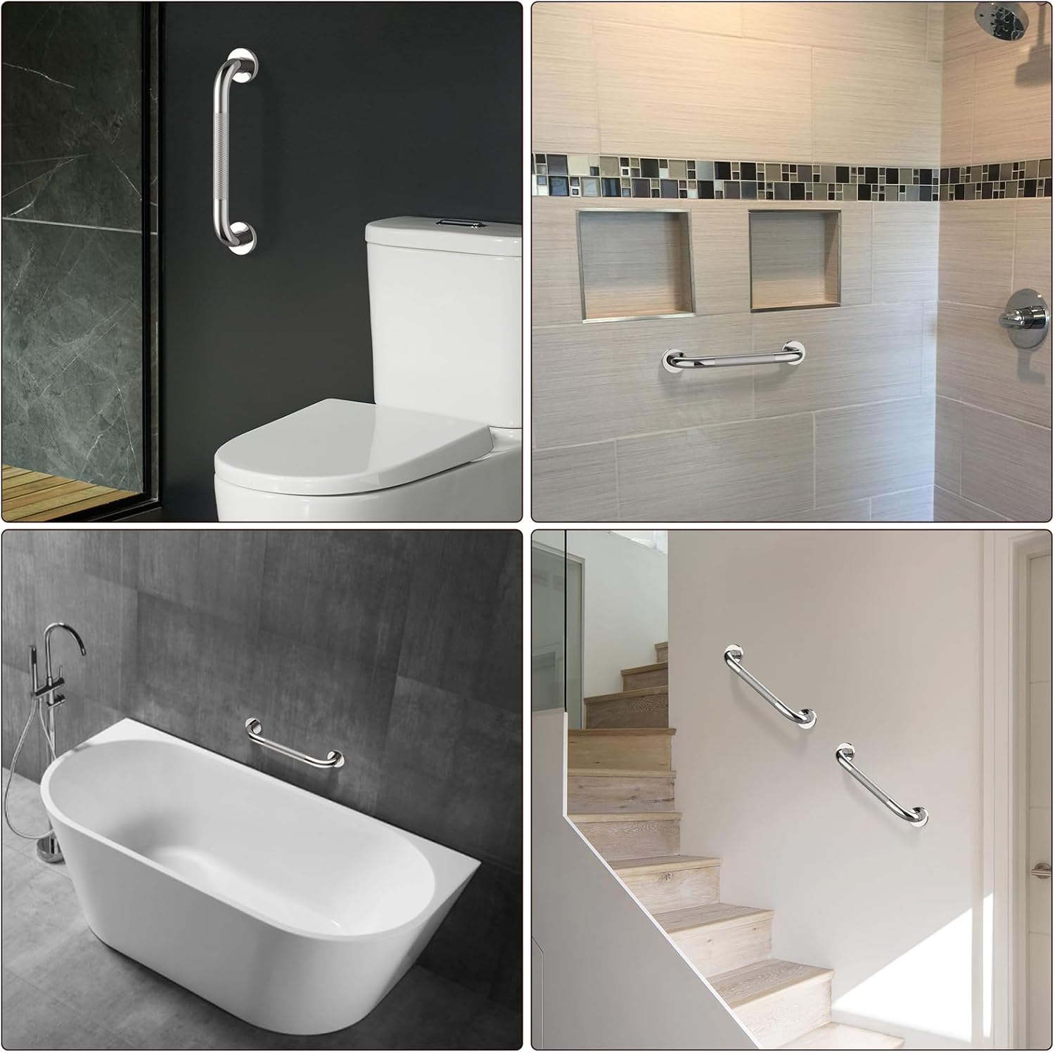 2 Pack 12 Inch Anti Slip Shower Grab Bar Handle, ZUEXT Chrome Stainless Steel Bathroom Grab Bar, Knurled Bathroom Balance Bar,Safety Hand Rail Support,Handicap Elderly Injury Senior Assist Bath Handle - Image 7