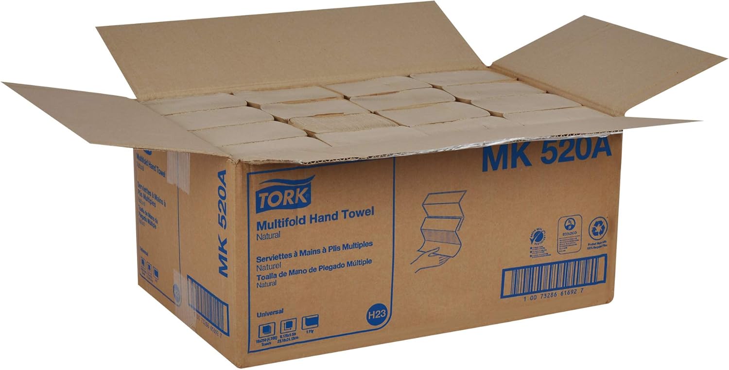 Tork Multifold Hand Towel, Natural, 100% recycled, FSC certified, Compatible with H2 Dispensers, 16 packs x 250 sheets (MK520A) - Image 8