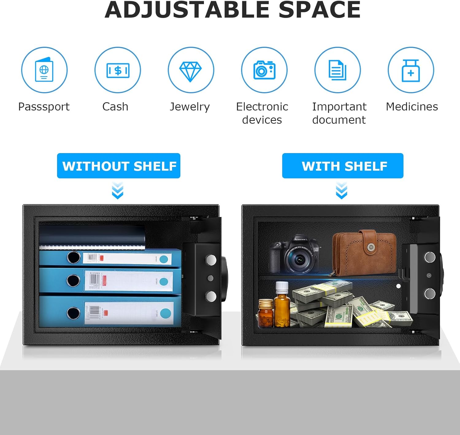 Bonsaii Safe, 0.6 Cubic Safe Box with Electronic Keypad, Removable Shelf, for Valuables Jewelry and Documents in Home, Hotel, or Business, 9.84" x 13.78" x 9.84" Inches, SF002 - Image 3