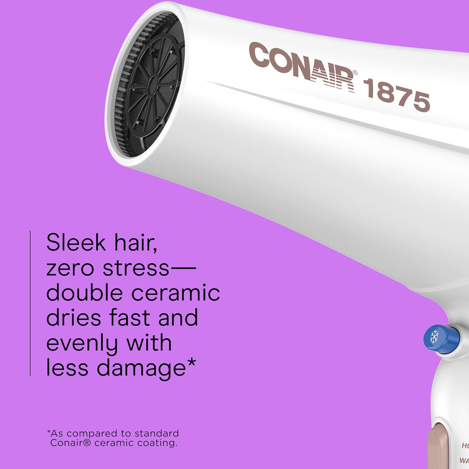 Conair Double Ceramic Hair Dryer, 1875W Blow Dryer with Diffuser and Concentrator, Ionic Conditioning, 3 Heat & 2 Speed Settings, Amazon Exclusive, White - Image 3