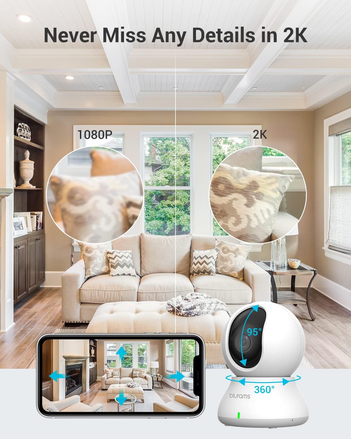 blurams 5G Cameras for Home Security, 2K Pet Camera with Phone App, 360° PTZ Indoor Camera w/Dual-Band WiFi6, Free Human/Motion/Sound Detection, 2-Way Talk, Night Vision, Compatible with Alexa, 2Pack - Image 6