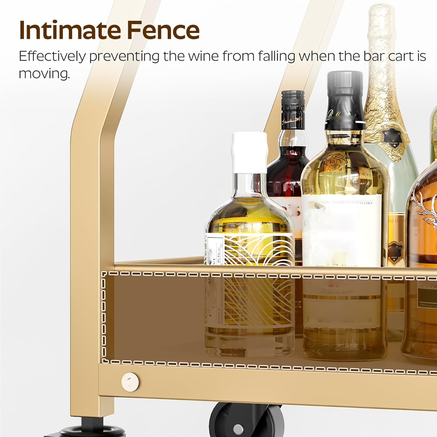 Bar Cart, Gold Bar Cart for The Home, Small Bar Cart on Wheels, Beverage Cart, Home Bar Serving Cart with Glass Holder, Drink Cart for Bar, Kitchen, Marble White and Gold BC03DW - Image 4