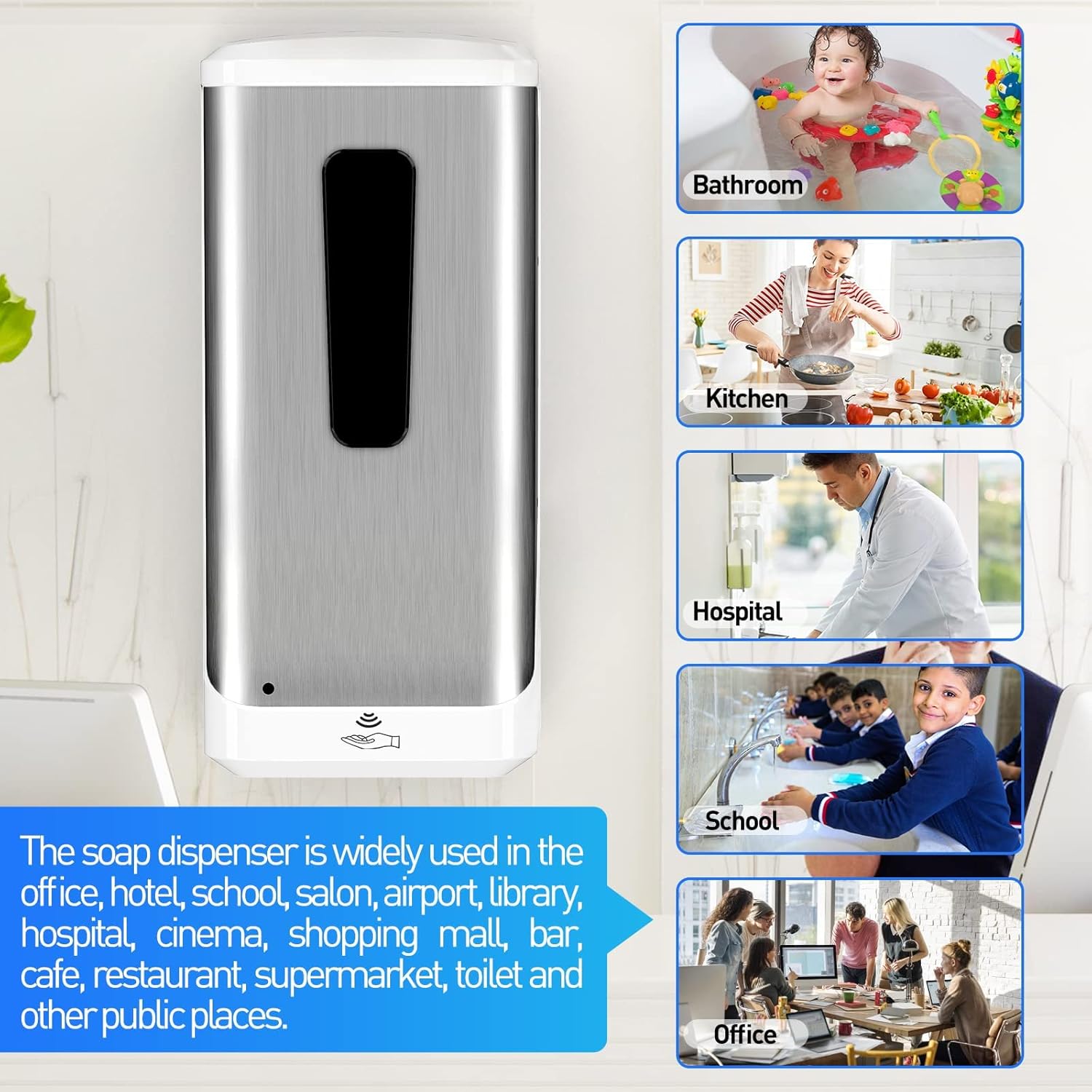 Automatic Hand Sanitizer Dispenser, Jewaytec 1000ML Wall Mounted Stainless Soap Dispenser Touchless Auto Liquid Dispenser for Office, Home, Restaurant - Image 6