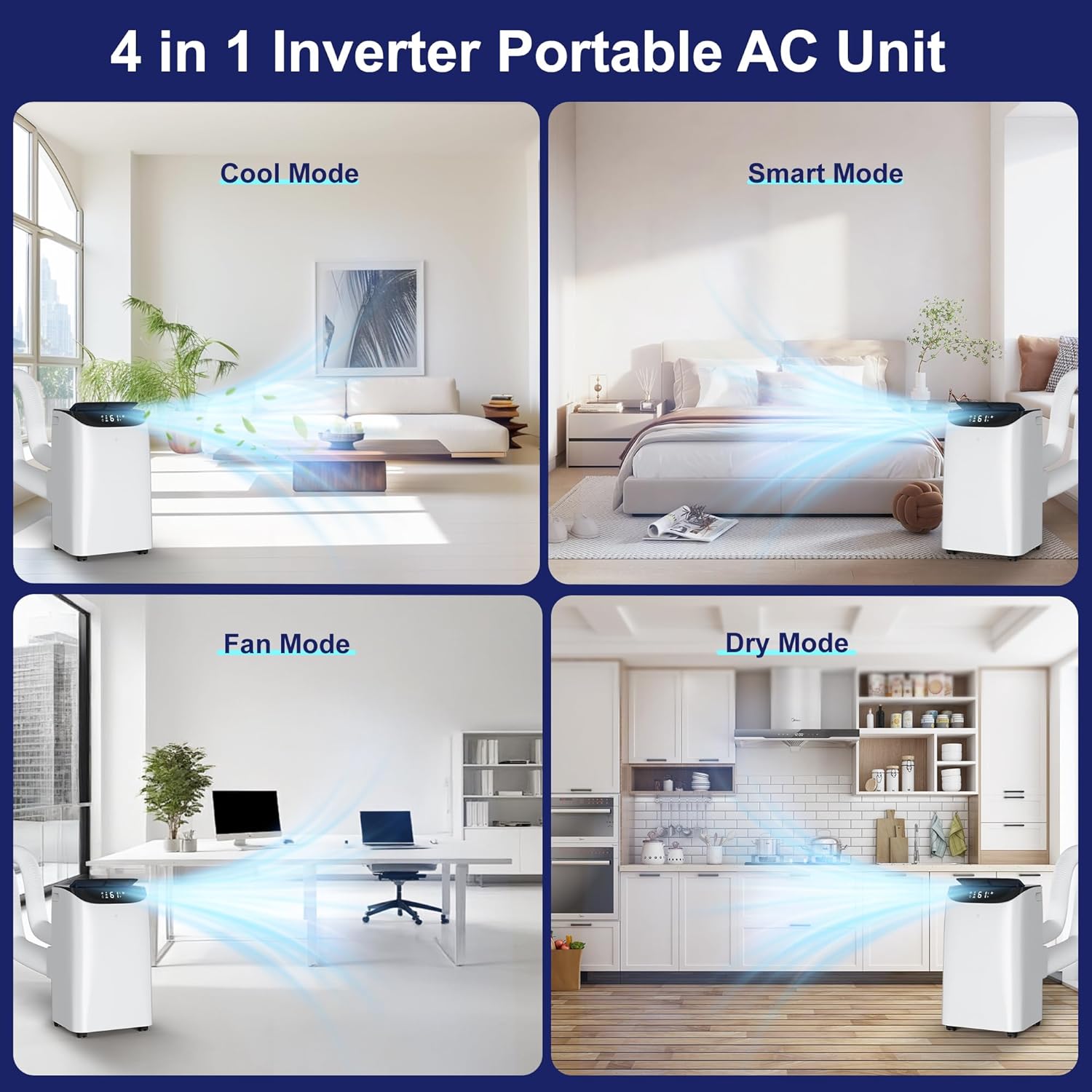Inverter 16000BTU Portable Air Conditioners with Remote, Free Stand Cooling Portable AC Unit for Room up to 800 sq.ft, with Dehumidifier & Fan, Dual Hose, Quiet Sleep Mode(45dB), Windows Kit - Image 4