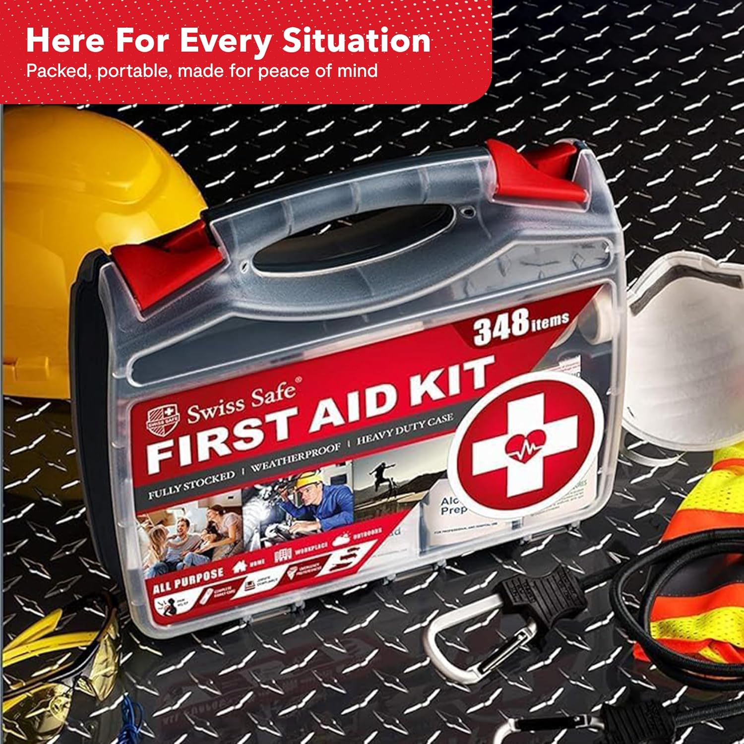 Swiss Safe 2-in-1 First Aid Kit for Car, Travel & Home, Businesses - Bonus Mini Kit for Medical Emergency Aid, Survival, Camping - FSA & HSA Eligible - 348 Pcs, Large Hardcase FAK - Image 9