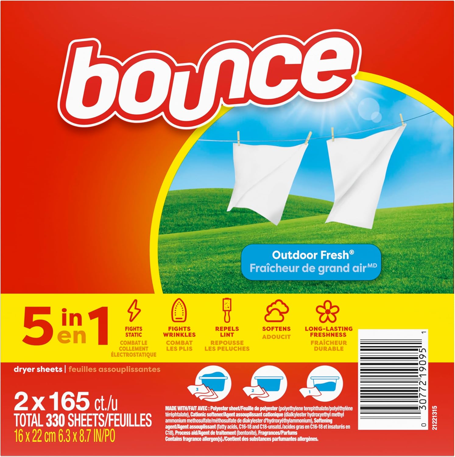 Bounce Dryer Sheets, 330 count, Outdoor Fresh Scent, Fabric Softener Sheets, Reduces Static, Softens and Fights Wrinkles - Image 8