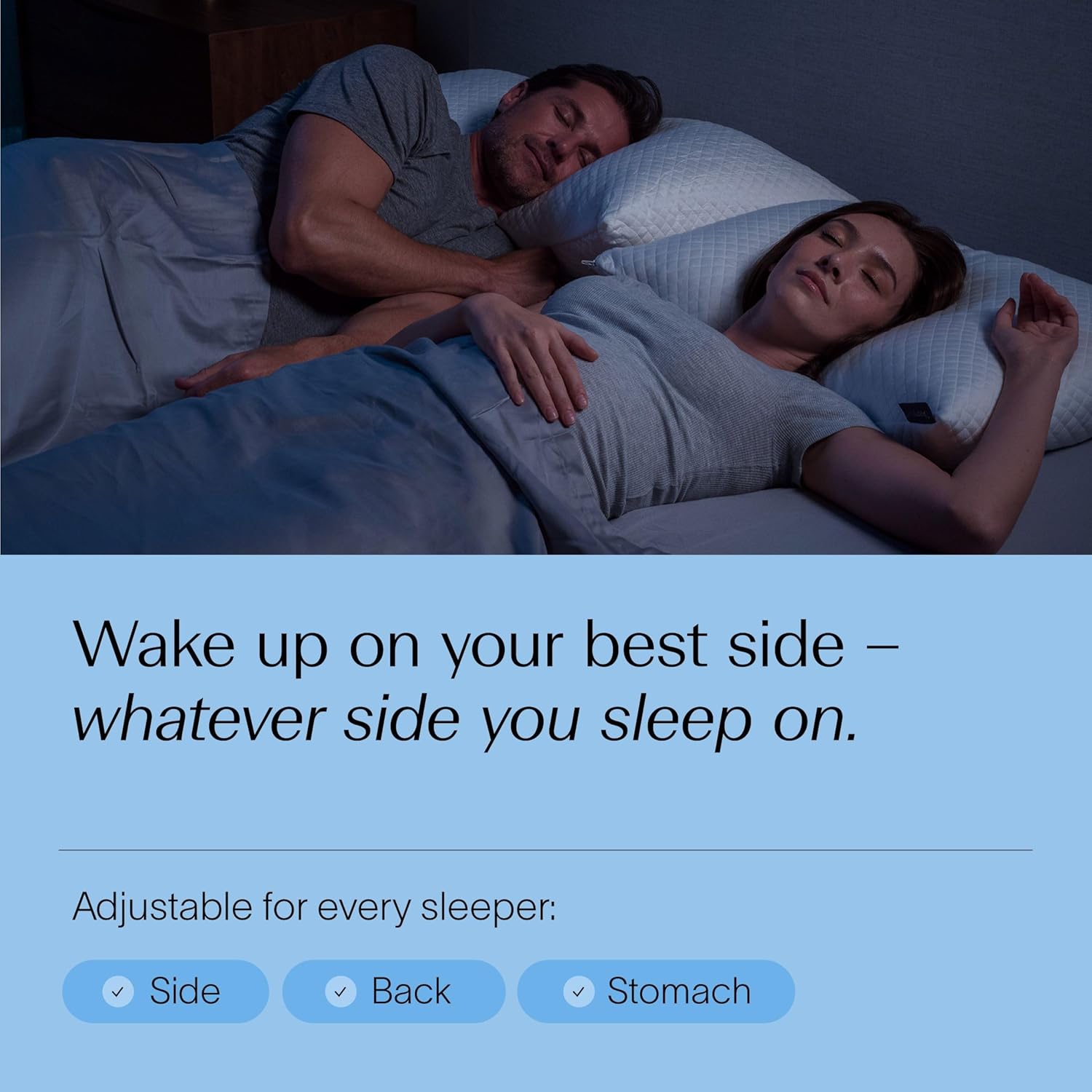DreamyBlue Signature Pillow w/Adjustable Loft • Shredded Memory Foam Fill • Neutral Alignment for Side, Back, and Stomach Sleepers • Washable Bamboo Rayon Cover • CertiPUR-US Certified Foam (Queen) - Image 4
