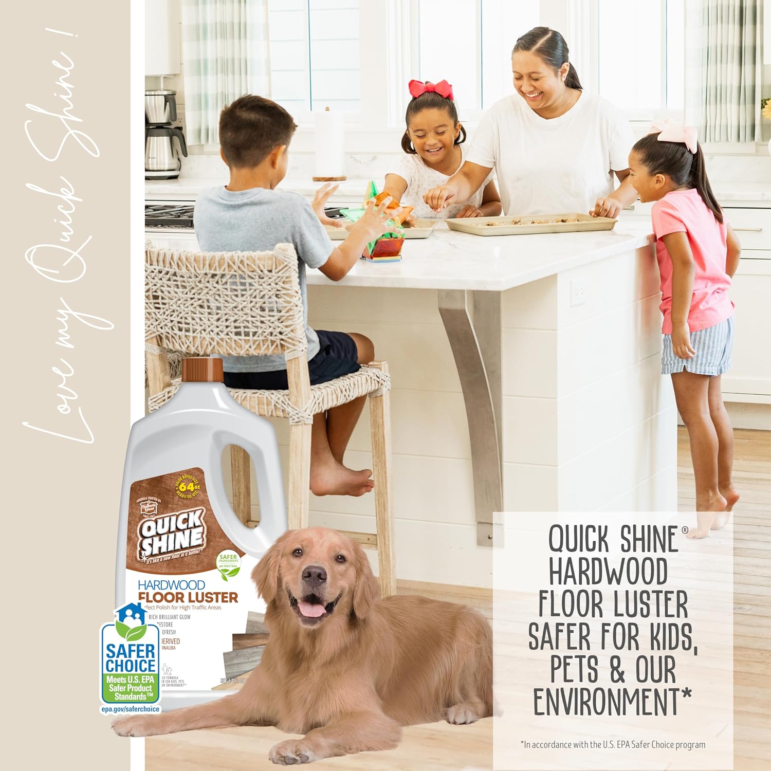 Quick Shine Hardwood Floor Luster-Polish 64oz | Plant-Derived w/Carnauba | Safer Choice, No PFAS, pH Neutral | Ready to Use Formula w/Anti-Slip Technology | Simply Squirt & Spread | Made in USA - Image 12