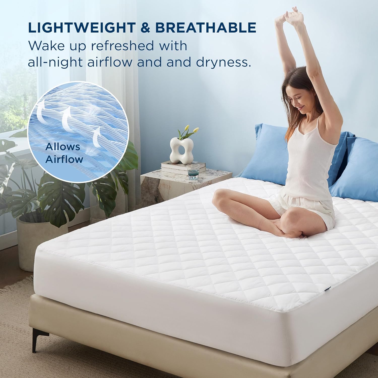 Bedsure Queen Mattress Protector, Quilted Waterproof Mattress Protector with Deep Pocket up to 22 Inches, Soft Breathable Noiseless Bed Pad Topper, Queen Bed Cover for Home, Bedroom, Hotel – White - Image 4