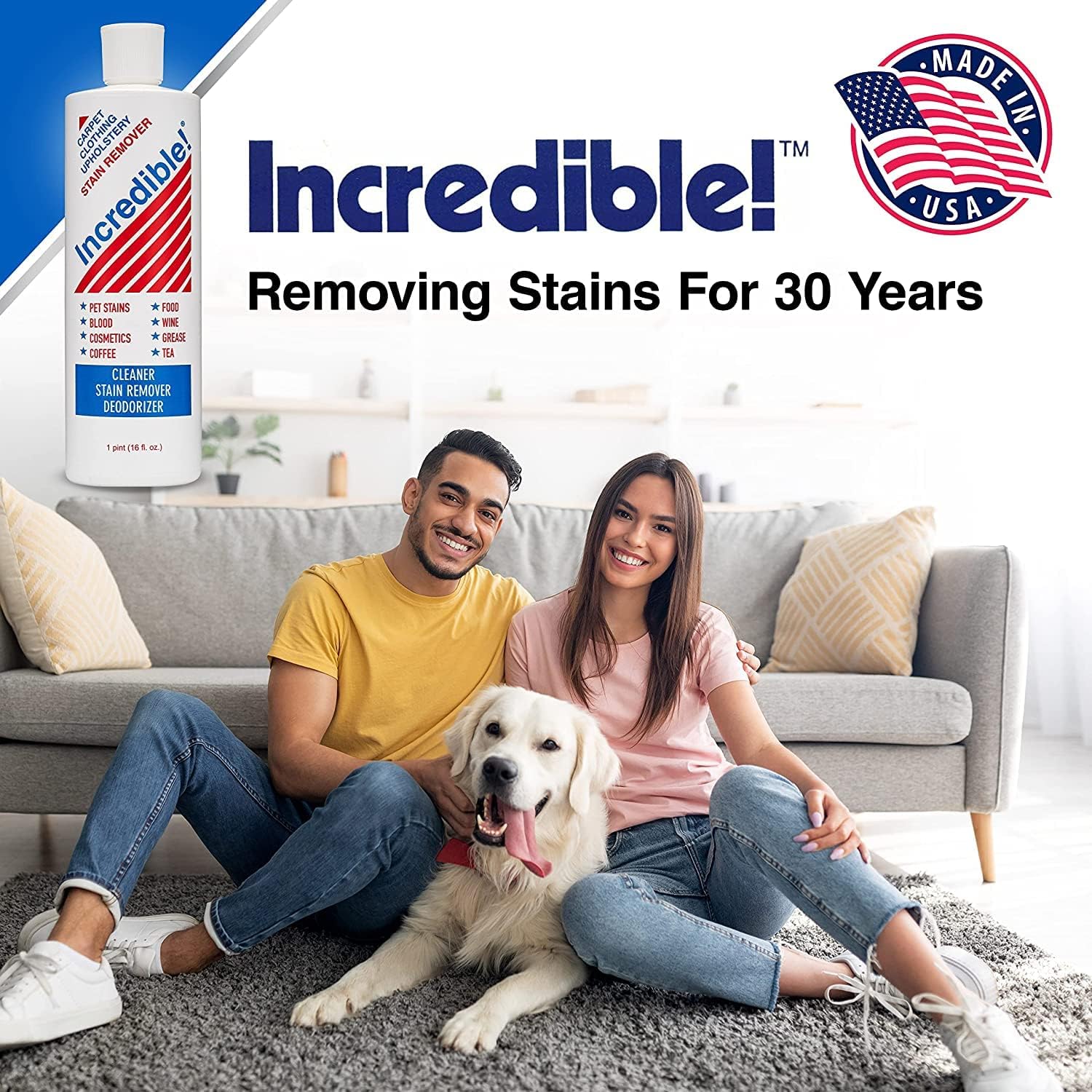 INCREDIBLE! Stain Remover - Instant Spot Remover For New and Old Stains - Blood, Red Wine, Coffee, Urine, Cosmetics, Pet Stains and Odor Eliminator - Carpets, Mattress, Laundry, 16.oz (2 Pack) - Image 6