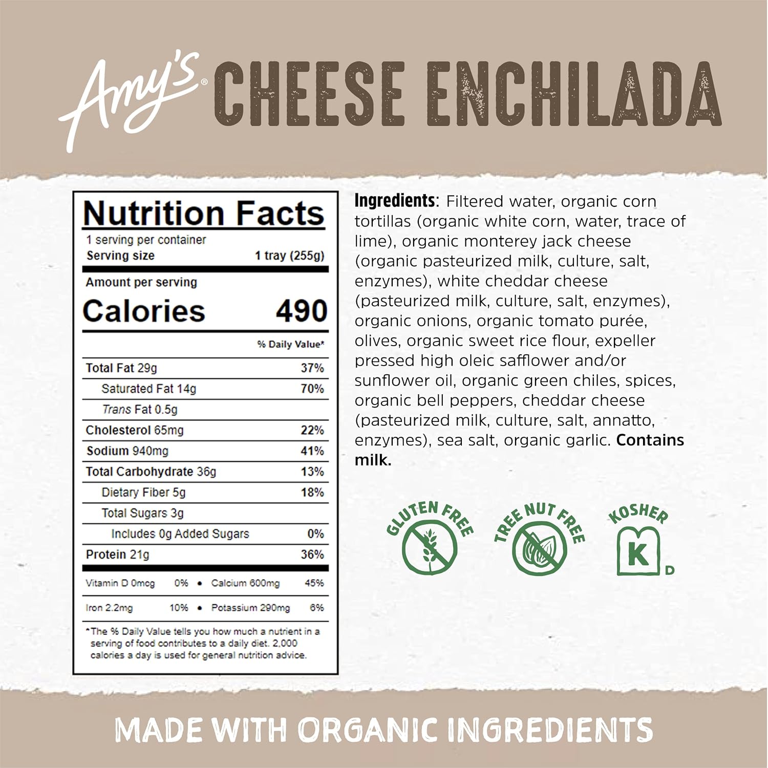 Amy's Frozen Meals, Cheese Enchilada Entree, Gluten Free, 9 oz. - Image 3