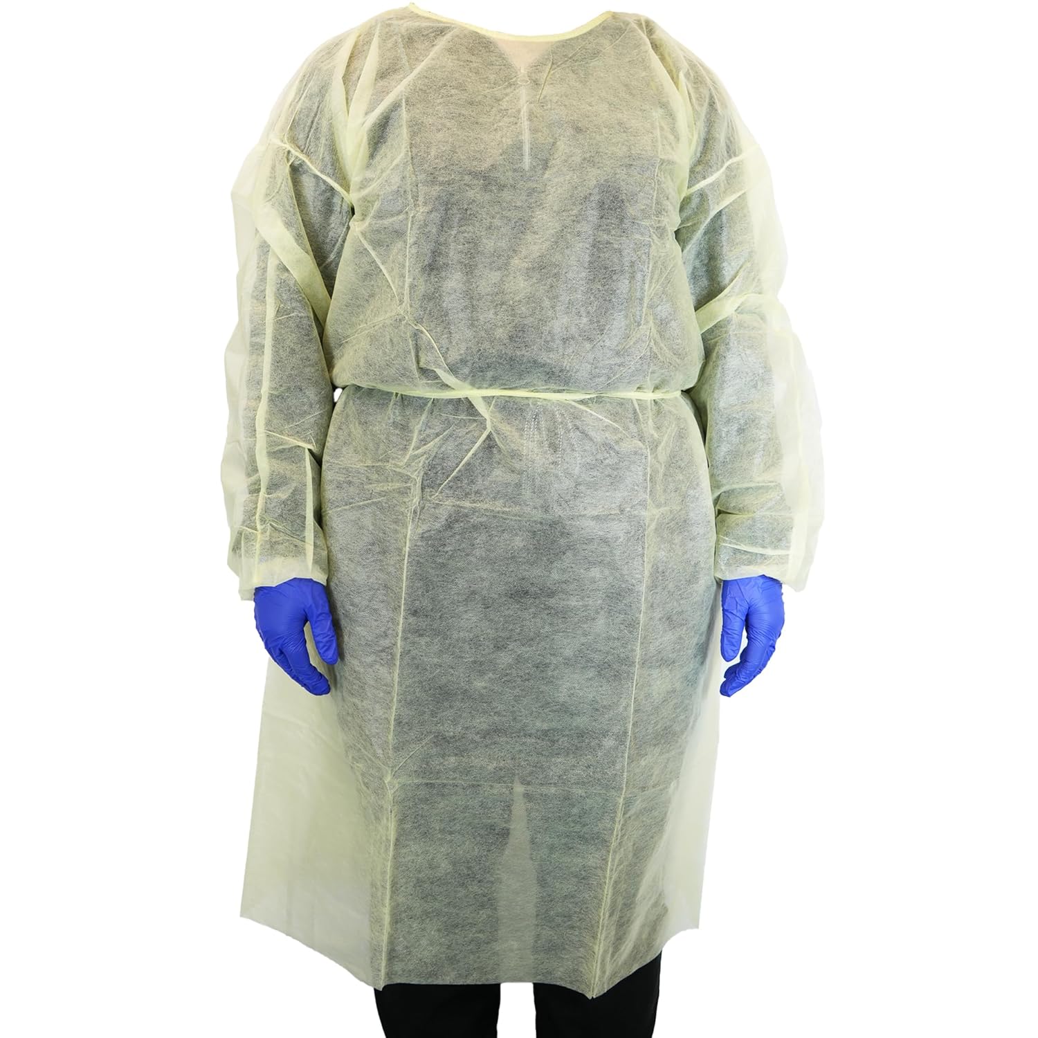 HCS PPE Gowns - Disposable Gowns, Medical - Single Layer, Spunbound Isolation Gown Disposable - Elastic Cuffs, Neck & Waist Tie - Home, Clinic, Dentist, Hospital - Yellow Cover Gown, Large (10 Pack)