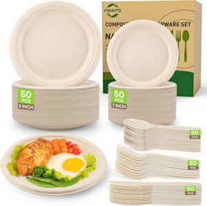 Compostable Paper Plates Set, 250PC...