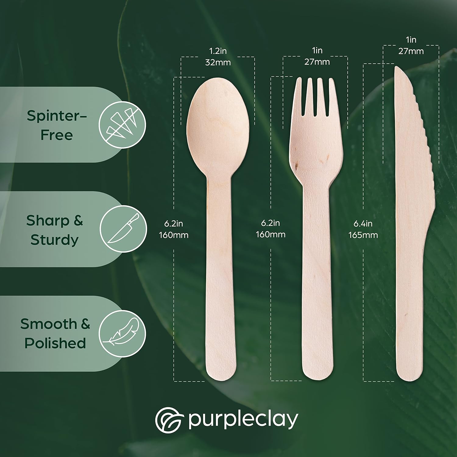 PURPLECLAY Wooden Disposable Utensils Set, 360 PCS Compostable Silverware (120 Forks, 120 Spoons, 120 Knives) Eco Friendly, Plastic-Free Cutlery for Parties & Catering, Alternative to Bamboo Utensils - Image 4